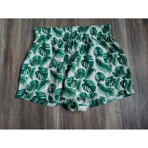 Women's Tropical Monsterra Leaves Flowy Shorts XL Paperbag Waist Stretch 3.5"